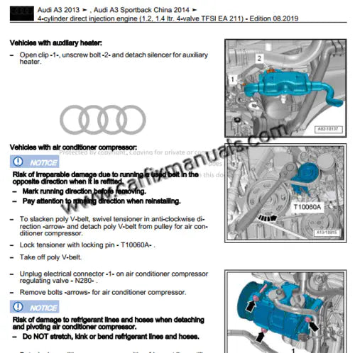 Typ 8V chassis engineering guides for the Audi A3 (2013-2020), illustrating MQB suspension geometry, Quattro Haldex-coupling maintenance, and electronic stability control (ESC) sensor diagnostics in PDF format.