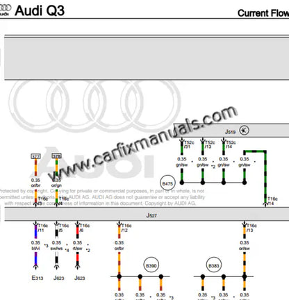 Comprehensive first-generation Q3 electrical architecture mapping for the Audi Q3 (2011-2018), providing high-definition wiring paths for the MMI Navigation Plus, parking aid sensors, and electronic climate control modules in PDF format.