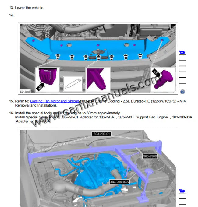 Factory service manual diagram for Ford Ranger PX MK2 engines, showing detailed timing and cylinder head assembly for the 3.2L I5 and 2.2L I4 Duratorq diesel engines.