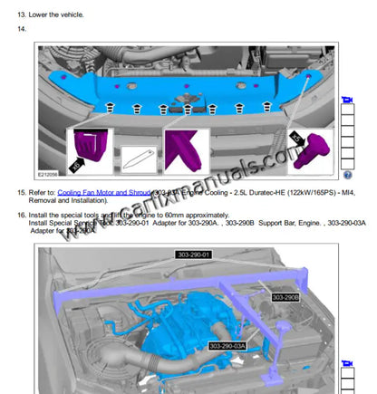 Factory service manual diagram for Ford Ranger PX MK2 engines, showing detailed timing and cylinder head assembly for the 3.2L I5 and 2.2L I4 Duratorq diesel engines.
