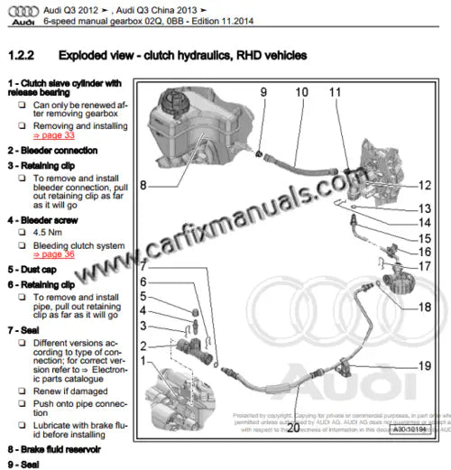 Specialized internal combustion dossiers for the Audi Q3 (2011-2018), featuring legendary 2.5L 5-cylinder RS Q3 timing, EA211 1.4L TFSI belt service, and EA288 common rail diesel overhaul specs in a high-resolution PDF format.