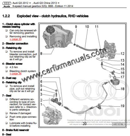 Specialized internal combustion dossiers for the Audi Q3 (2011-2018), featuring legendary 2.5L 5-cylinder RS Q3 timing, EA211 1.4L TFSI belt service, and EA288 common rail diesel overhaul specs in a high-resolution PDF format.