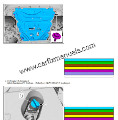 Cross-section diagram of the Ford Kuga transmission options, displaying internal clutch packs for the 8-speed automatic and the energy flow logic of the electronic CVT.