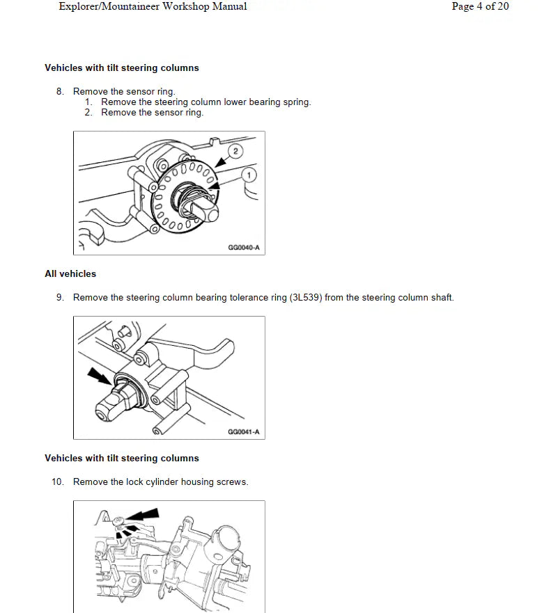 Comprehensive gearbox service blueprints for the Ford Explorer (1996-2001), documenting internal overhaul steps for the M5OD manual and the 4R70W/5R55E automatic transmissions in PDF format.