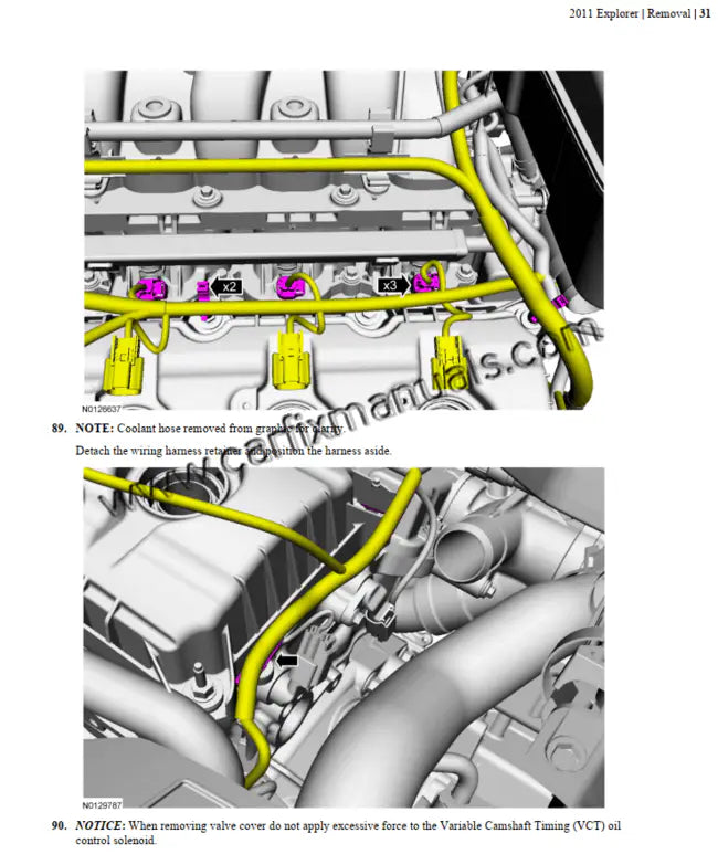 Advanced transaxle technical blueprints for the Ford Explorer (2011-2015), documenting internal component service and electronic logic for the 6F50 and 6F55 6-speed automatic gearboxes in PDF format.