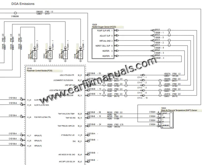 Zoomable electrical architecture maps for the early-gen Ford Ranger T6, featuring signal flow for the turbocharger actuator, DPF pressure sensors, and main cabin power distribution.