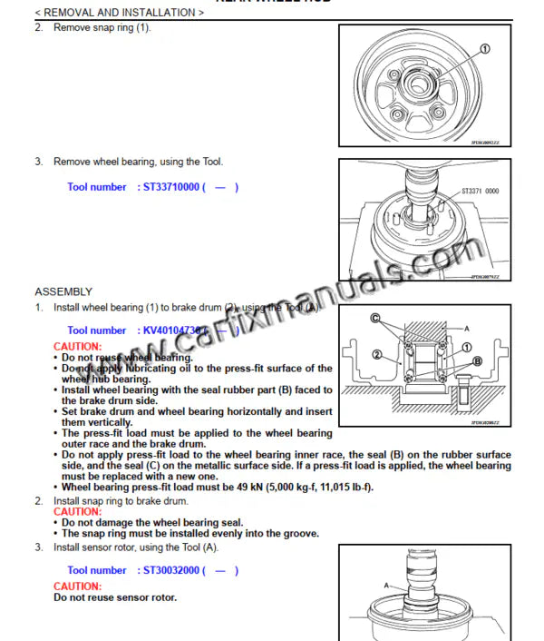 Chassis and safety service manual for the Nissan V-Platform, illustrating front strut assembly, rear torsion beam setup, and ABS brake component replacement.