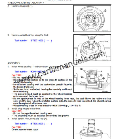 Chassis and safety service manual for the Nissan V-Platform, illustrating front strut assembly, rear torsion beam setup, and ABS brake component replacement.