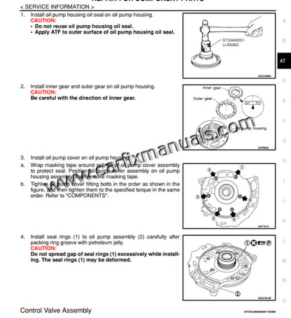 Transmission service manual for the Versa C11, detailing diagnostics and overhaul steps for the RE4F03B 4-speed automatic, Xtronic CVT, and 5/6-speed manual gearboxes.