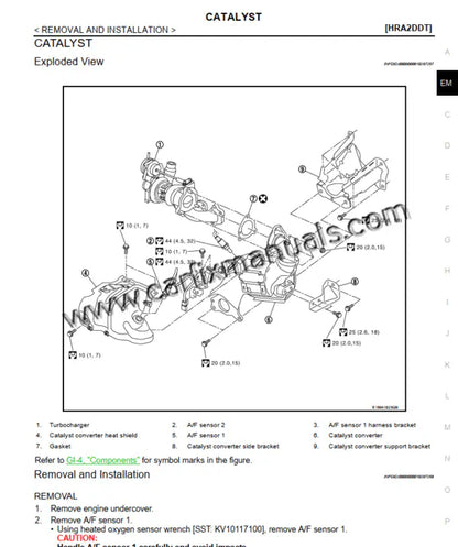 Specialized engine overhaul data for the Nissan Qashqai J11 (2014-2018), featuring timing chain procedures and turbocharger service for the 1.2L DIG-T and 1.6L dCi powerplants in a searchable PDF format.