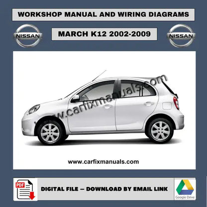 Comprehensive workshop service encyclopedia for the Nissan March K12 (2002-2009), integrating structural body repairs, K9K diesel fuel system diagnostics, and total vehicle maintenance in a searchable PDF format.