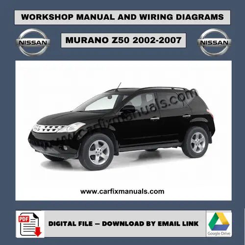 Complete crossover restoration library for the Nissan Murano Z50 (2002-2007), providing high-resolution procedures for SRS airbag systems, body shell assembly, and full-vehicle diagnostics in PDF format.