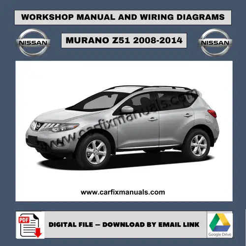 Unified luxury crossover workshop suite for the Nissan Murano Z51 (2008-2014), containing official data for tri-zone climate control, SRS airbags, and total vehicle diagnostic trees in PDF format.