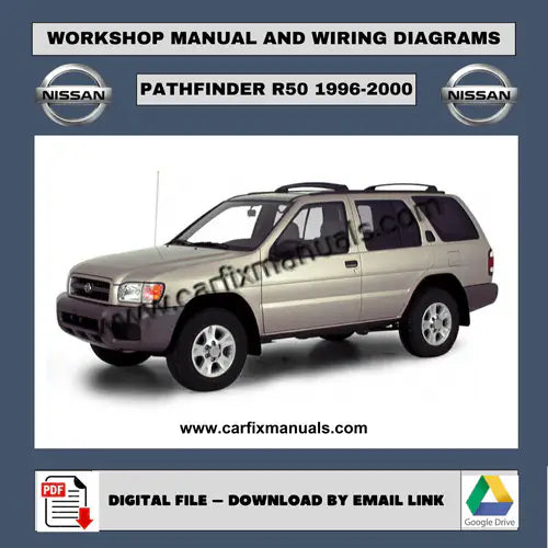 Complete second-generation workshop encyclopedia for the Nissan Pathfinder R50 (1996-2000), containing searchable PDF format data for body structural alignment, HVAC troubleshooting, and factory-authorized torque sequences.