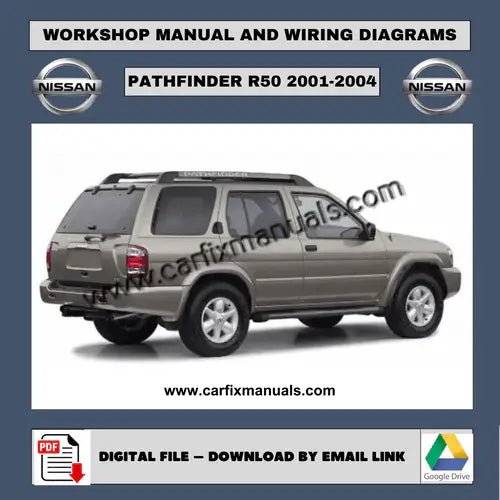 Definitive second-generation facelift workshop encyclopedia for the Nissan Pathfinder R50 (2001-2004), containing searchable PDF format data for body structural integrity, HVAC system cycles, and factory torque specs.