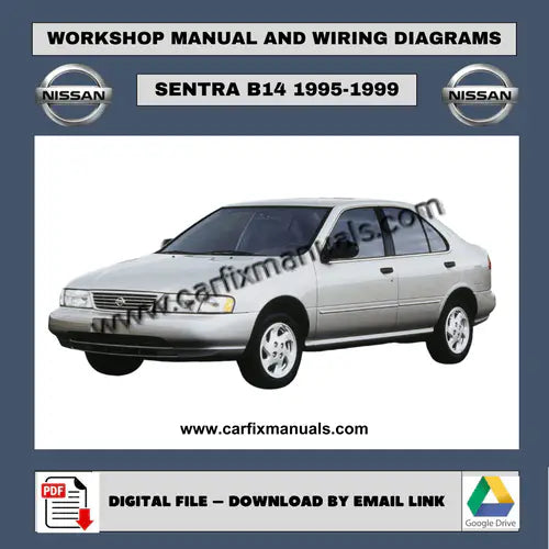 Massive 1,458-page factory service encyclopedia for the Nissan Sentra B14, Tsuru, and Sunny, providing total technical coverage for body restoration and vehicle-wide diagnostics.