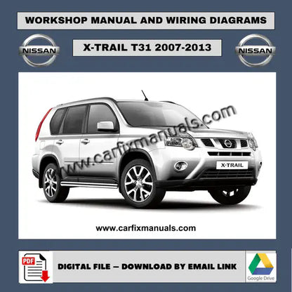 Complete factory service suite for the Nissan X-Trail (2007-2013), providing an all-in-one digital reference for routine maintenance, body repairs, and general electrical troubleshooting.