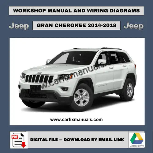 Definitive fourth-generation SUV workshop encyclopedia for the Jeep Grand Cherokee WK2 (2014-2018), featuring searchable PDF format data for body structural repairs, HVAC climate cycles, and factory-authorized torque sequences.
