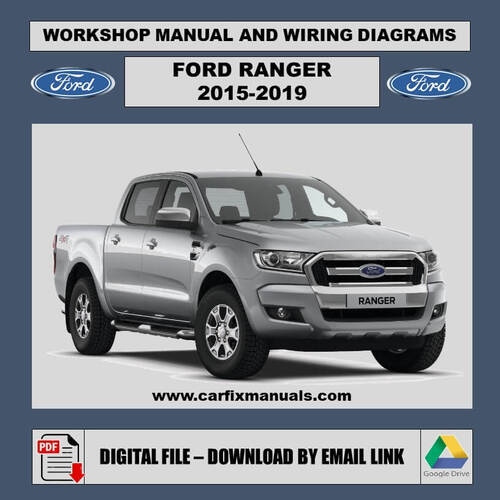 Digital cover of the Official Factory Repair Suite for the 2015-2019 Ford Ranger PX MK2, a searchable PDF containing facelift-specific body, mechanical, and electrical data.